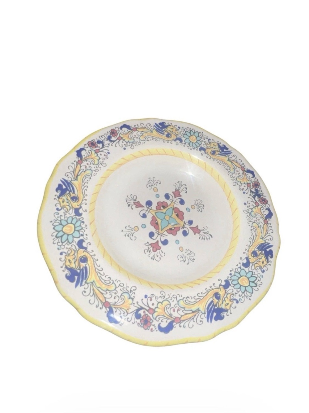 Deruta Italy Hand Painted Raffaellesco Scalloped Pasta Salad Serving Bowl 10"